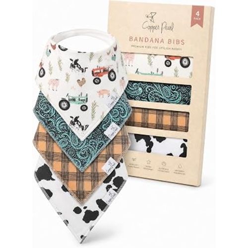 Copper Pearl Baby Bibs 4 Pack & 6 Pack, Bandana Drool Bibs for Baby Girl & Boy, Soft Cotton Bibs for Drooling and Teething