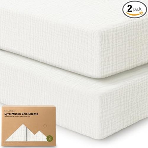 KeaBabies 2-Pack Muslin Crib Sheets for Boy, Girl, 52x28 Fitted(Soft White)