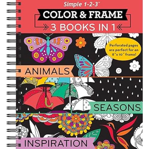 Color & Frame - 3 Books in 1 - Animals, Seasons, Inspiration (Adult Coloring Book)