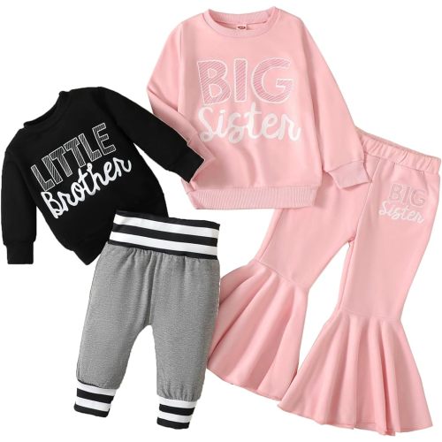 Big Sister Little Brother Matching Outfits Sweatshirt Top Pants Toddler Newborn Fall Winter Clothes