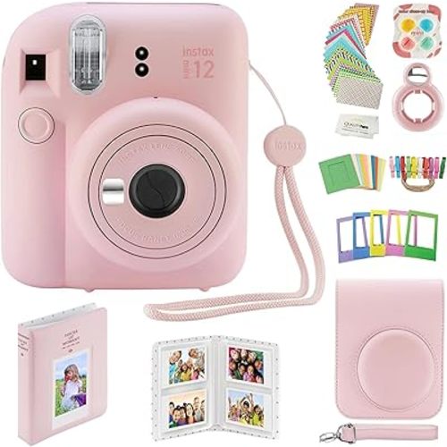 Fujifilm Instax Mini 12 Instant Camera with Case, Decoration Stickers, Frames, Photo Album and More Accessory kit (Blossom Pink)…