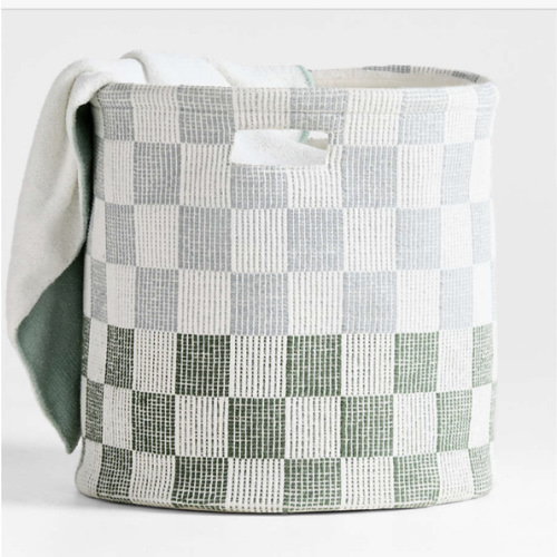 Hopscotch Mist Blue and Pine Green Checkerboard Large Floor Storage Bin