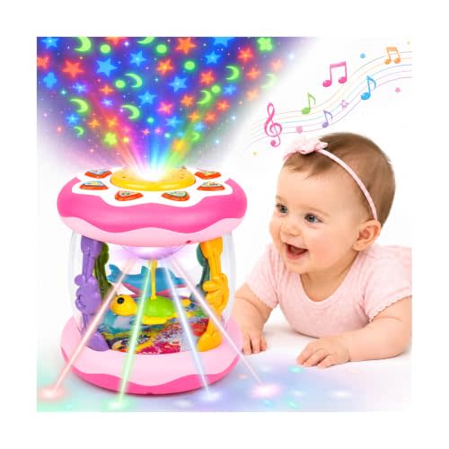 Baby Girl Toys 0-6 Months: Ocean Rotating Projector Musical Light Up Toy | Tummy Time Toys 0-3 4 5 6 Months - Infant Music Aquarium Crawling Toy 6-12 Month - Newborn Baby First Birthday Shower Gifts