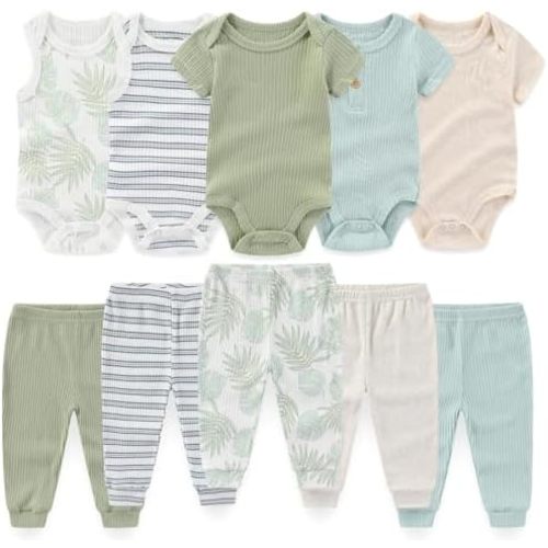 Baby Boy Girl 10 Piece Combined Type Clothing Set Cotton Baby Bodysuits and Pants Set Home Outdoor Infant Clothes