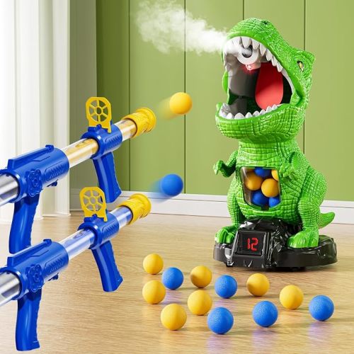 NIPLOOOW Dinosaur Shooting Toys for Kids 3-5 Years, Movable Target Shooting Games with 2 Air Pump Launcher, Interactive Competition Game Gift for Boys and Girls Ages 3 4 5 6 7 8 Years Old