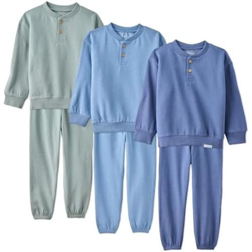 Butterblu Jerry 6-Piece Henley Sweatshirt & Jogger Set with Organic Cotton