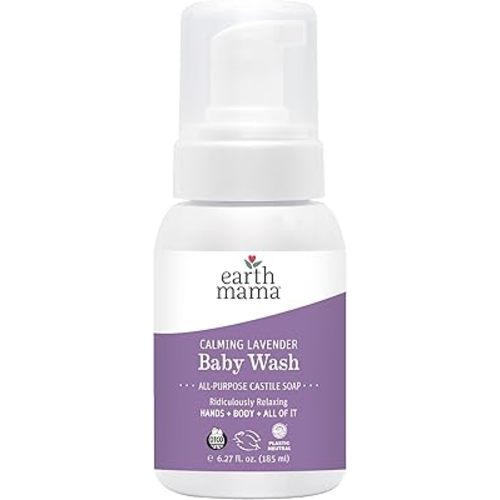 Earth Mama Calming Lavender Baby Wash Liquid Foaming Hand Soap, All-Purpose Lavender Body Wash for Sensitive Skin, Castile Soap with Coconut Oil, Shea Butter, Calendula, & Aloe, 6.27 Fl Oz