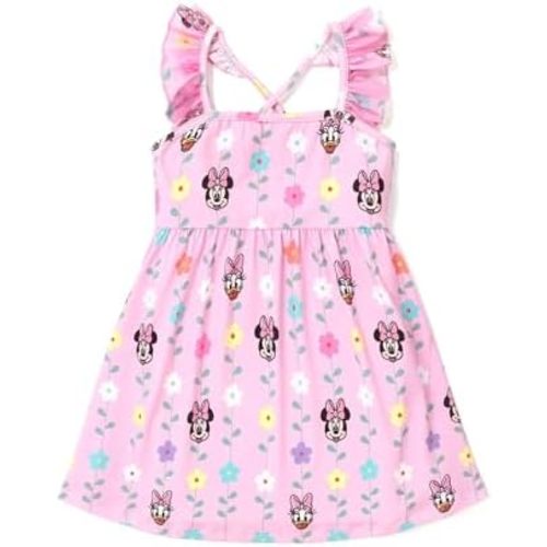 Disney Princess Minnie Mouse Frozen Elsa Girls Dress Ruffle Sleeveless Criss Cross Sundress Summer Clothes Baby to Toddler