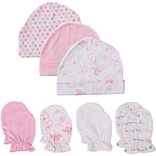 Newborn Baby Soft Cotton Organic Cap and Mitten Set Sunny Hats for Hospital Baby Boy and Girl(0-6 Months)