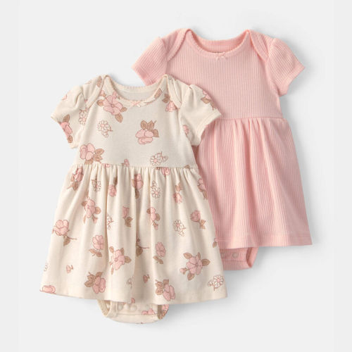 Baby Girl 2-Pack Floral Short-Sleeve Bodysuit Dress - Pink/Ivory | Carter’s Oshkosh Canada