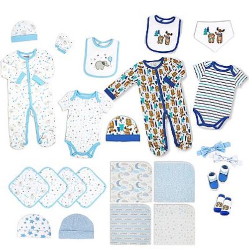 24 Piece Baby Boys Blue Elephants And Woodland Moose Infant Apparel Layette Gift Set
