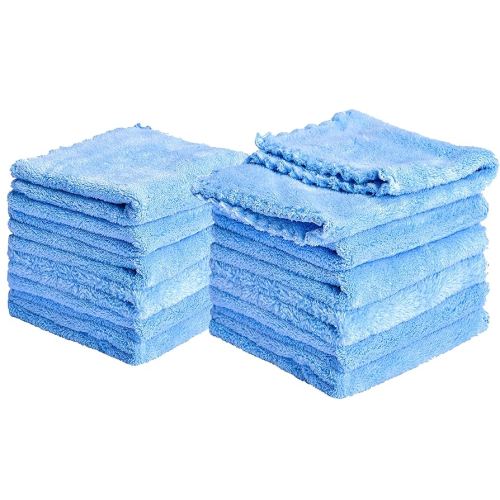 Kyapoo Baby Washcloths 12 Pack 12x12 Inches Microfiber Coral Fleece Extra Absorbent and Soft for Newborns, Infants and Toddlers-Blue