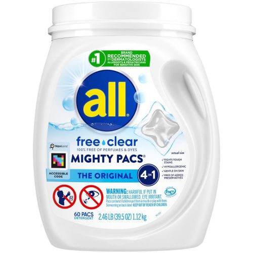 All Mighty Pacs Free Clear Laundry Detergent Pacs