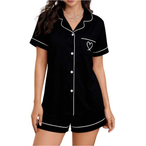 Yievot Pajamas Set for Women Short Sleeve Sleepwear Button Down Shirt and Short Pjs Soft 2 Piece Lounge Sets