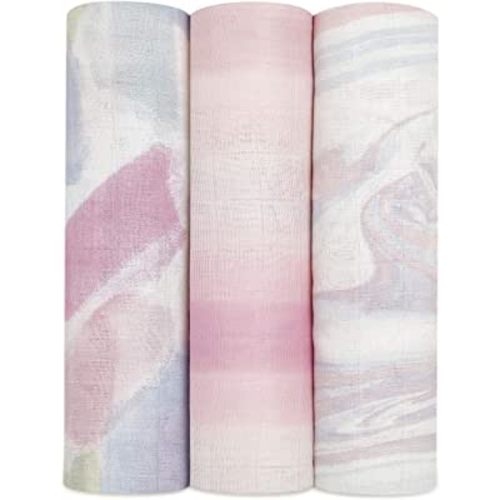 aden + anais Silky Soft Swaddle Blanket, Boutique Muslin Blankets for Girls & Boys, Baby Receiving Swaddles, Ideal Newborn & Infant Swaddling Set, Perfect Shower Gifts, 3 Pack, Florentine
