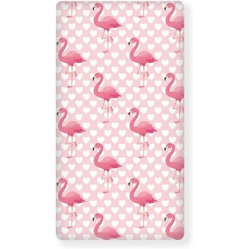 Pink Flamingo Fitted Crib Sheet for Boys Girls Love Heart Baby Sheet for Standard Crib and Toddler Beautiful Tropical Flamingos Nursery Bed Mattress Sheets 28"x52"