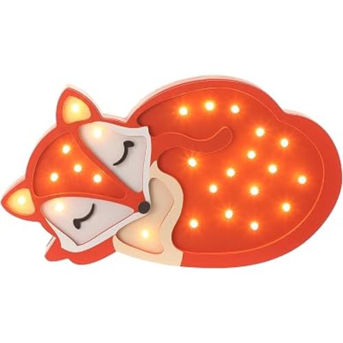 Cute Fox Night Light Wooden Fox Table Lamp Battery Powered Animal Night Light for Baby Shower Baby Kids Bedroom Nursery Decor for Living Room Bedroom Kids Room Office