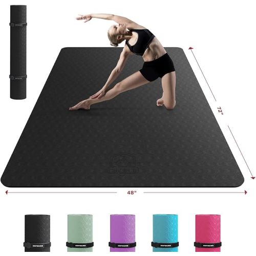 HAPBEAR Extra Large Yoga Mat - 72"x48"/78"x54", 1/4" & 1/3" Thick, Non-Slip, Durable, Eco-Friendly, Wide Exercise Mat for Home Workouts, Yoga, Pilates, Stretching, Meditation (Barefoot Exercise)