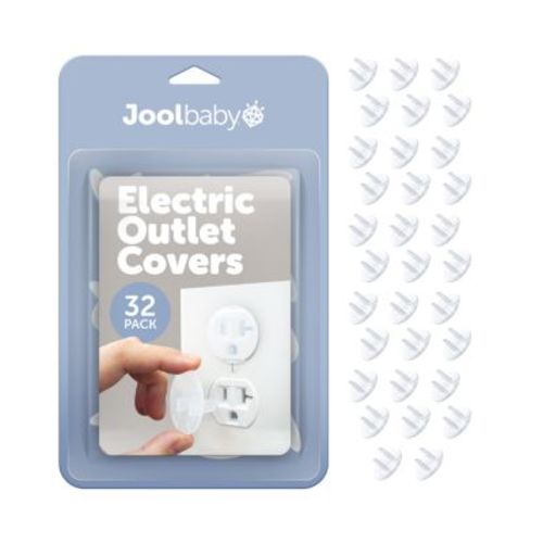 Toddler Jool Outlet Covers (32 Pack) Safety - Easy Adult Removal, Plug Protectors Proofing Electric Sockets - Transparent Design