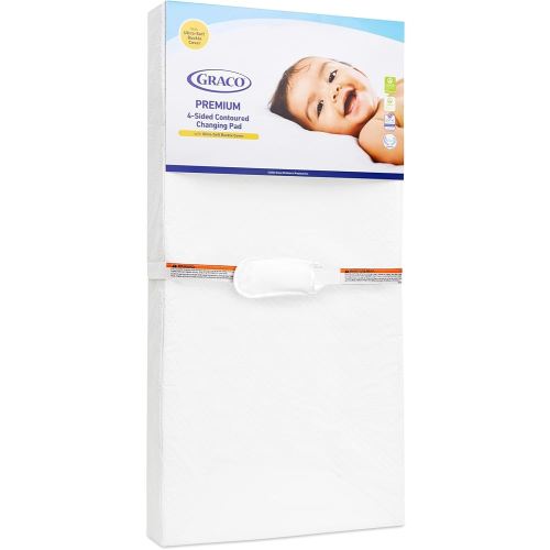 Graco Premium 4-Sided Contoured Changing Pad (White) – GREENGUARD Gold Certified, JPMA Waterproof Certified Baby Changing Pad with 4 Sides for Added Security