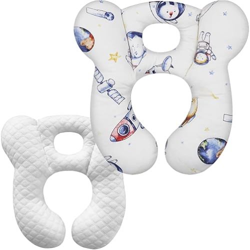 Baby Travel Pillow, Upgrade U-Shape Infant Pillow for Car Seat Pushchair and Stroller, Soft Comfortable Sleep Cushion for Kids Newborn and Toddler -Space White