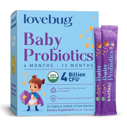LOVEBUG Probiotics for Babies - Organic Baby Probiotics 6-12 Months for Baby Immune Support, Gas, Colic, Diarrhea & Infant Constipation Relief Sugar-Free, Tasteless Powder, 30 Pack