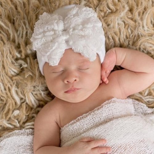 Newborn Bow Hat, White Rosette Bow