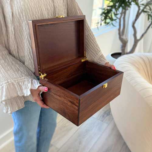 Wood Memory Box: Stained Keepsake Box with Hinged Lid