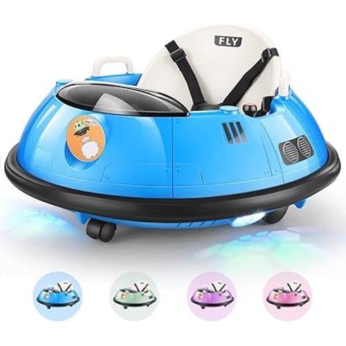 Hikole Electric Bumper Car for Kids, Baby Bumping Toy Car with Remote Control, Flashing LED Lights, 360 Degree Spin, Safety Belt, Gift for Boys Girls, Blue