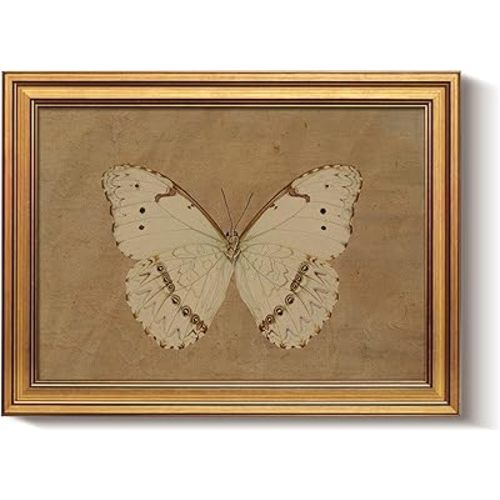 Bzstyleart Vintage Wall Art Decor for Living Room,Gold Framed Canvas Butterfly Wall Art,Vintage Butterfly Picture Prints,Gold Framed Artwork,12 x 16 Inch