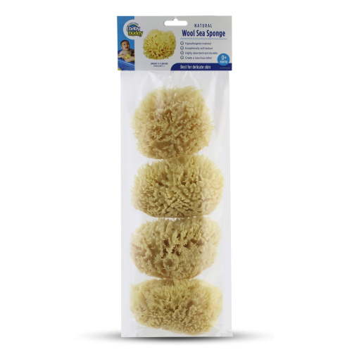 Baby Buddy 4" Natural Baby Bath Sponge, Ultra-Soft Sea Wool, Gentle on Baby Skin, Biodegradable, 4pk