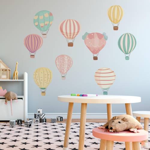 Hot Air Balloon Wall Decals - Nursery Decor, Kids Room Wall Art, Peel And Stick Wall Stickers - Bedroom Boy Girl Home Decoration