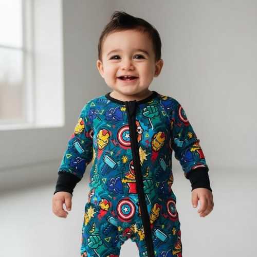 Superhero Bamboo Baby Sleeper, Dual Zipper Footie Pajamas, Soft & Stretchy, Sensory Friendly