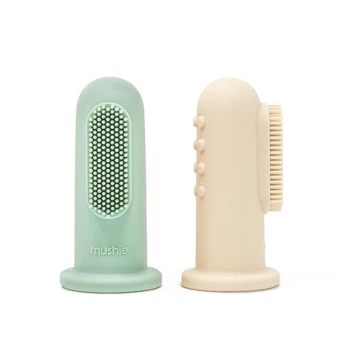 mushie Baby Finger Toothbrush (Cambridge Blue/Shifting Sand) 2-Pack
