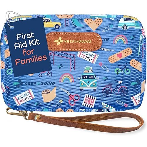 KeepGoing Travel First Aid Kit for Kids – 130 Pc. for Car, Home, Purse, Diaper Bag & Backpack with Latex-Free Bandages - Mini First Aid Kit Travel Size TSA-Approved