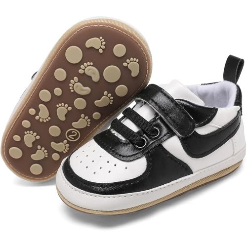 Clowora Unsex Baby Shoes Boys Girls Infant Sneakers Non-Slip Soft Rubber Sole Toddler Crib First Walker Lightweight Shoes (A08/Black,0-6 Months)