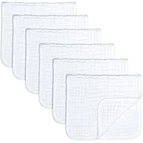 Comfy Cubs Muslin Burp Cloths Large 100% Cotton Hand Washcloths for Babies, Baby Essentials 6 Layers Extra Absorbent and Soft Boys & Girls Baby Rags for Newborn Registry (White, 6-Pack, 20" X10") - 6-Pack 20"X10"