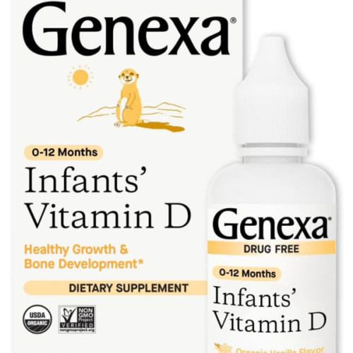 Genexa Infants Vitamin D Liquid Drops for Newborn, Baby & Toddler | Supports Growth & Bone Development | Delicious Organic Vanilla Flavor | Certified Organic, Gluten Free, & Non-GMO | 90 Servings