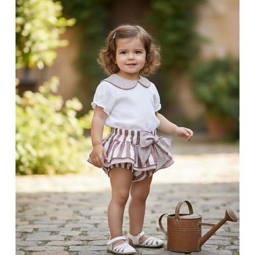 Infant Girls Terracotta Stripe Ruffle Bloomer Set - Calamaro | Maisonette