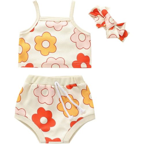 LIOMENGZI Baby Girl Summer Clothes Baby Girl Outfit Flower Print T Shirt Top Elastic Waist Short Infant Newborn Clothing Set
