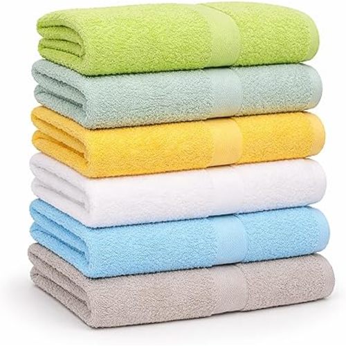Small and Lightweight Cotton Towels Assorted Pastel Mix 24 x 40 inches Towels (6) Perfect Size for Hair Drying and Small Children
