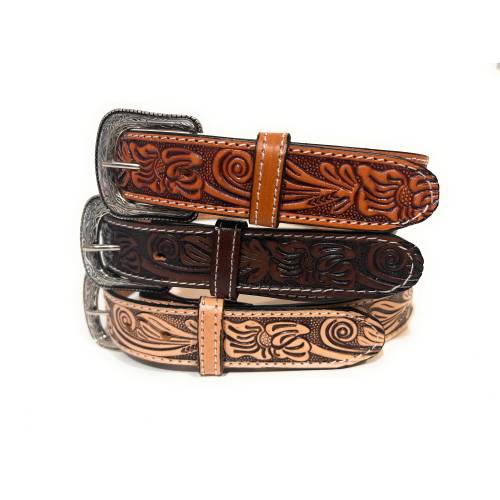 Tulip Tooled Leather Western Belt - Kids Baby Toddler