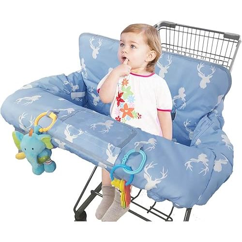 Shopping Cart Cover for Baby boy Girl, Non-Slip Design Cart Covers for Babies, Infant Cotton High Chair Cover, Machine Washable, Toddler Grocery Cover (Navy Deer)