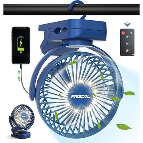 Clip on Fan 65 Hours Portable Desk Fan Rechargeable with LED Lights & Hooks 12000 Capacity Battery Operated Fan with Clips Small Desk Fan Mini Fans for Tents Travel Outdoor Camping Golf Cart Stroller