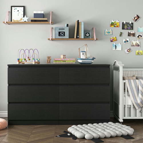 Kadyn Black Chest of Drawer, 6 Double Drawer Dresser for Bedroom, Modern Storage Cabinet for Living Room, Dresser
