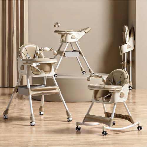 Nymph ZC 6 in 1 Portable Folding Baby High Chair Rocking Chair,Eat&Play Baby Feeding Chair &Table ,Baby Dining Chair Seat Toddler Booster Seat with Double-Layer Dinner Plate and Toy Rack,Khaki