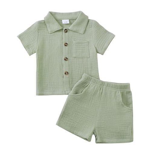 Jecson Baby Boy Clothes Baby Boy Outfits Baby Boy Summer Clothes Cotton 2 Piece Set with Button Down Shirt and Shorts 0-3T