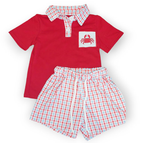 Crabby little boys short set