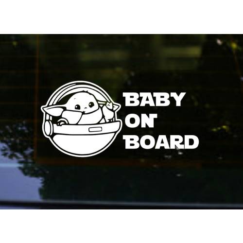 Baby Yoda on Board Sticker. Fun Baby on Board Star Wars 200x90mm Car Vinyl Decal Window Grogu Sticker