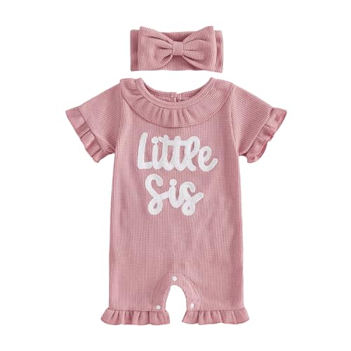 Newborn Baby Girl Summer Outfit Romper Daddy Girl Heart Embroidery Ruffle Jumpsuit Infant Waffle Knit Clothes